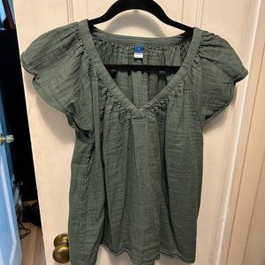 Cute Olive Old Navy Ruffle Sleeve Blouse - Size M